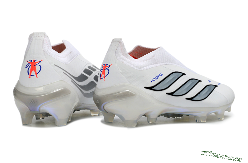Unisex Adidas Predator 26 Elite Laceless FG Firm Ground Low-Tops Football Boots - White/Iridium Silver/Black 7