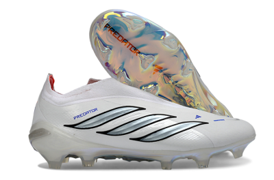 Unisex Adidas Predator 26 Elite Laceless FG Firm Ground Low-Tops Football Boots - White/Iridium Silver/Black
