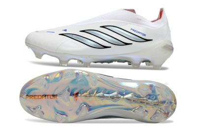 Unisex Adidas Predator 26 Elite Laceless FG Firm Ground Low-Tops Football Boots - White/Iridium Silver/Black