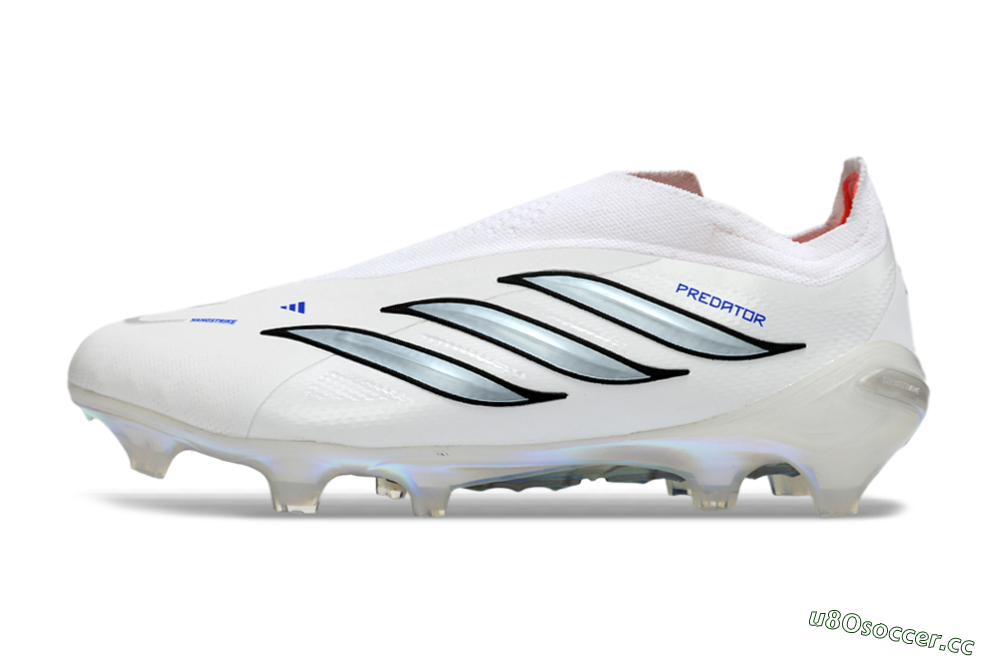 Unisex Adidas Predator 26 Elite Laceless FG Firm Ground Low-Tops Football Boots - White/Iridium Silver/Black 0