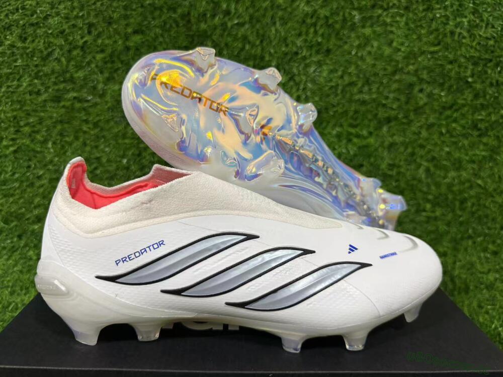 Unisex Adidas Predator 26 Elite Laceless FG Firm Ground Low-Tops Football Boots - White/Iridium Silver/Black