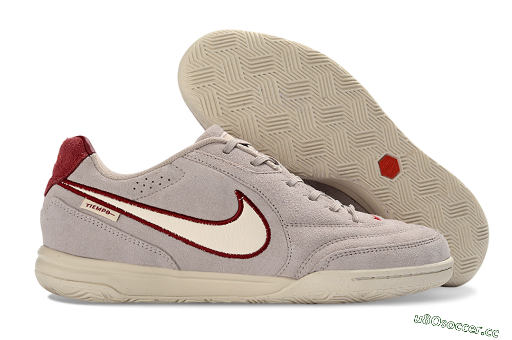Unisex Nike Tiempo Streetgato Prm IC Indoor & Futsal Low-Tops Football Shoes - Gray/Maroon/Beige 2