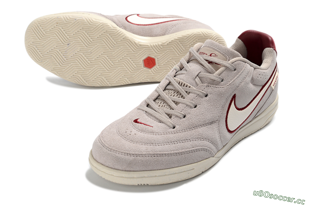 Unisex Nike Tiempo Streetgato Prm IC Indoor & Futsal Low-Tops Football Shoes - Gray/Maroon/Beige 3