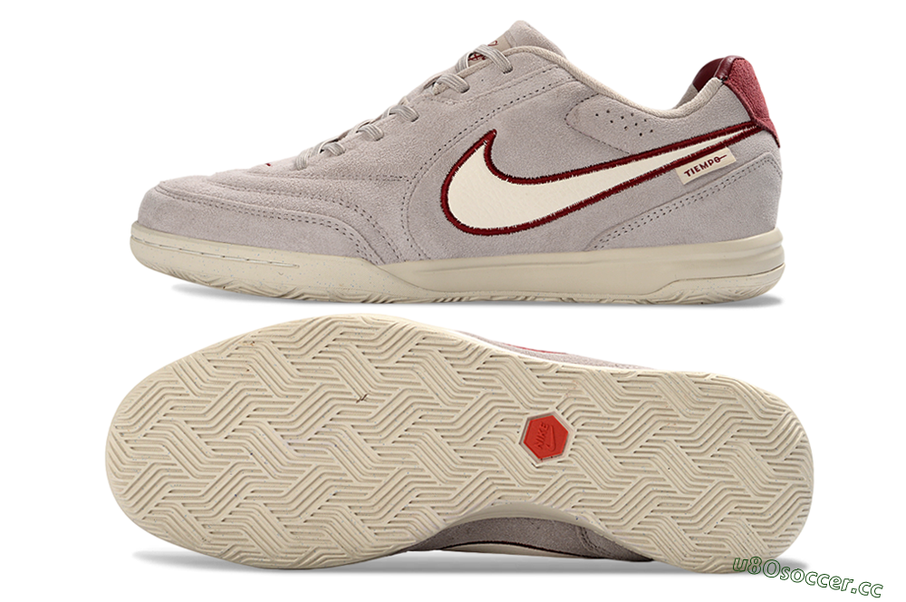 Unisex Nike Tiempo Streetgato Prm IC Indoor & Futsal Low-Tops Football Shoes - Gray/Maroon/Beige 1