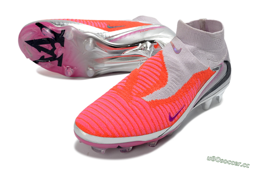Unisex Nike Phantom 6 Elite High FG Firm Ground Low-Tops Football Boots - Pink/Vibrant Neon/Soft Silver 3