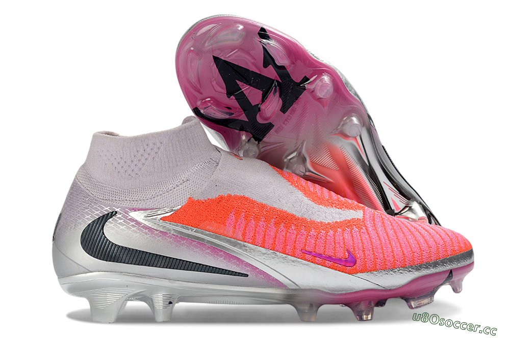Unisex Nike Phantom 6 Elite High FG Firm Ground Low-Tops Football Boots - Pink/Vibrant Neon/Soft Silver 2