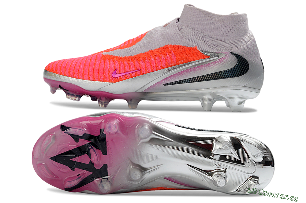 Unisex Nike Phantom 6 Elite High FG Firm Ground Low-Tops Football Boots - Pink/Vibrant Neon/Soft Silver 1