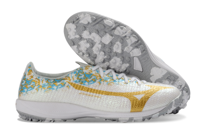 Men's Mizuno Alpha 3 Elite TF Artificial Turf Low-Tops Football Shoes - White/Golden Shine/Blue Flare