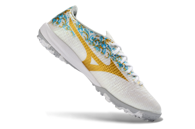 Men's Mizuno Alpha 3 Elite TF Artificial Turf Low-Tops Football Shoes - White/Golden Shine/Blue Flare