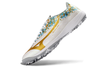 Men's Mizuno Alpha 3 Elite TF Artificial Turf Low-Tops Football Shoes - White/Golden Shine/Blue Flare