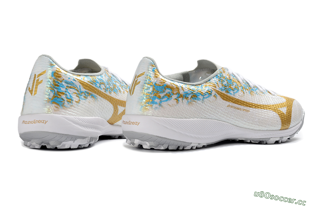 Men's Mizuno Alpha 3 Elite TF Artificial Turf Low-Tops Football Shoes - White/Golden Shine/Blue Flare 6
