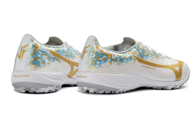 Men's Mizuno Alpha 3 Elite TF Artificial Turf Low-Tops Football Shoes - White/Golden Shine/Blue Flare