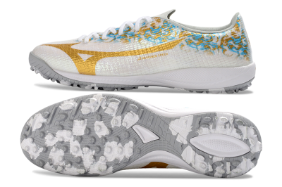 Men's Mizuno Alpha 3 Elite TF Artificial Turf Low-Tops Football Shoes - White/Golden Shine/Blue Flare