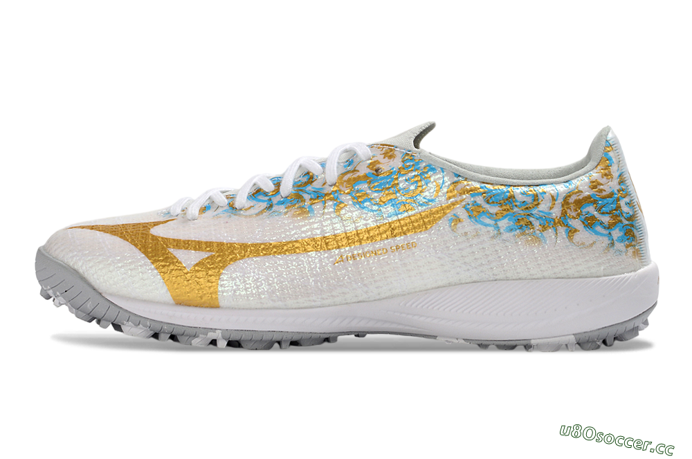 Men's Mizuno Alpha 3 Elite TF Artificial Turf Low-Tops Football Shoes - White/Golden Shine/Blue Flare 0