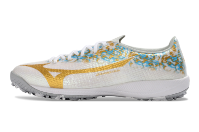 Men's Mizuno Alpha 3 Elite TF Artificial Turf Low-Tops Football Shoes - White/Golden Shine/Blue Flare