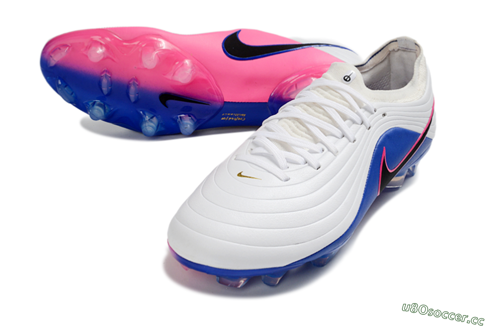 Men's Nike Tiempo Legend 11 Elite FG Firm Ground Low-Tops Football Boots - White/Deep Blue/Fuchsia Pink 3