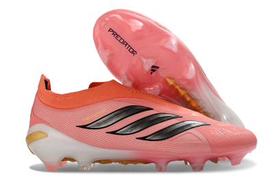 Men's Adidas Predator 26 Elite Laceless FG Firm Ground Low-Tops Football Boots - Pink/Coral Glow/Golden Vibe