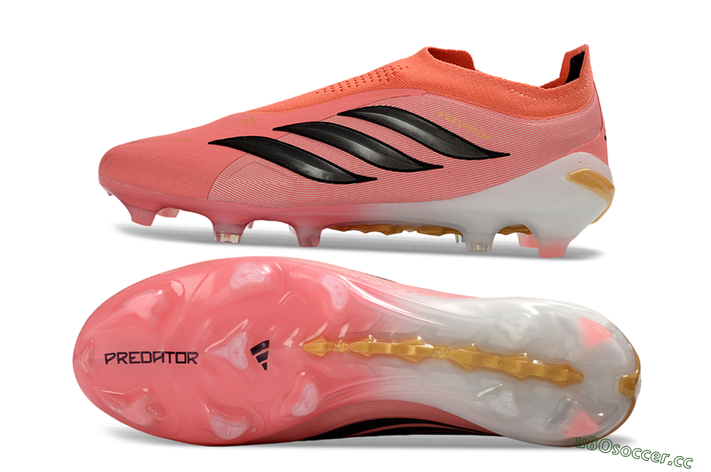 Men's Adidas Predator 26 Elite Laceless FG Firm Ground Low-Tops Football Boots - Pink/Coral Glow/Golden Vibe 1
