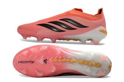 Men's Adidas Predator 26 Elite Laceless FG Firm Ground Low-Tops Football Boots - Pink/Coral Glow/Golden Vibe