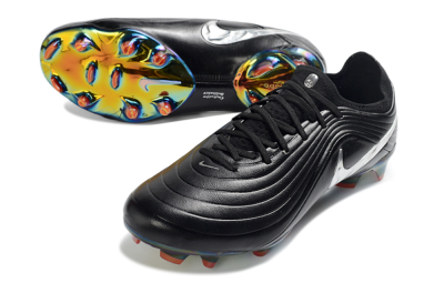 Unisex Nike Tiempo Legend 11 Elite FG Firm Ground Low-Tops Football Boots - Black/Metallic Silver/Rainbow