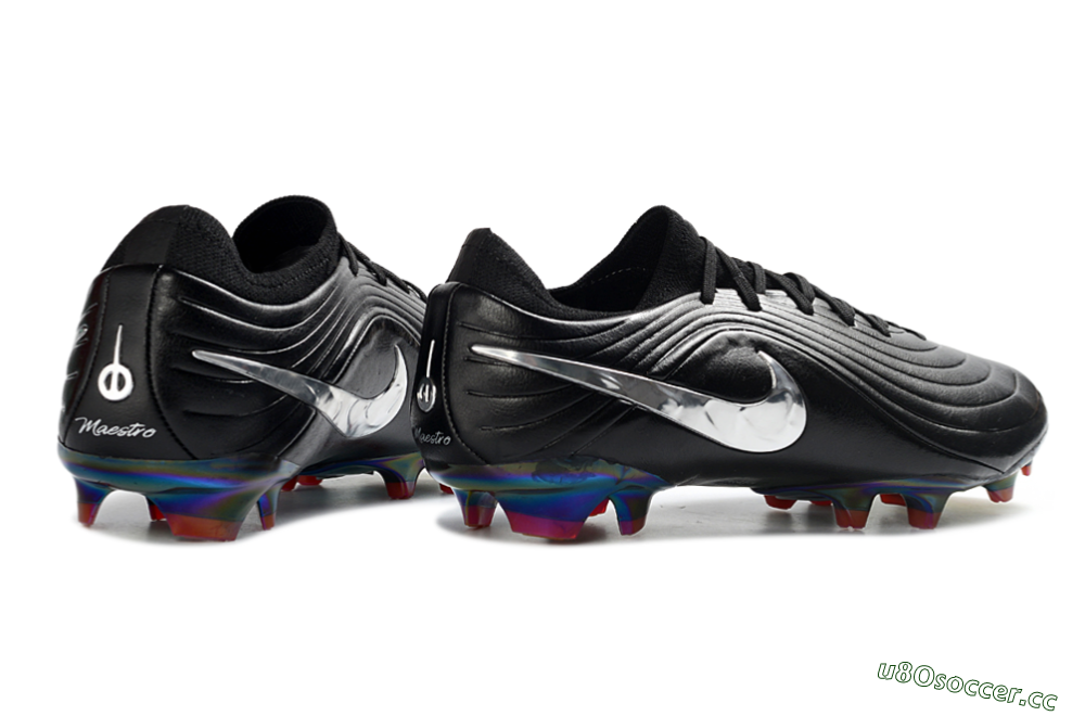 Unisex Nike Tiempo Legend 11 Elite FG Firm Ground Low-Tops Football Boots - Black/Metallic Silver/Rainbow 6