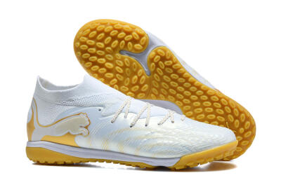 Men's Puma Future 8 Ultimate TF Artificial Turf Low-Tops Football Shoes - White/Sunny Yellow/Golden Glow