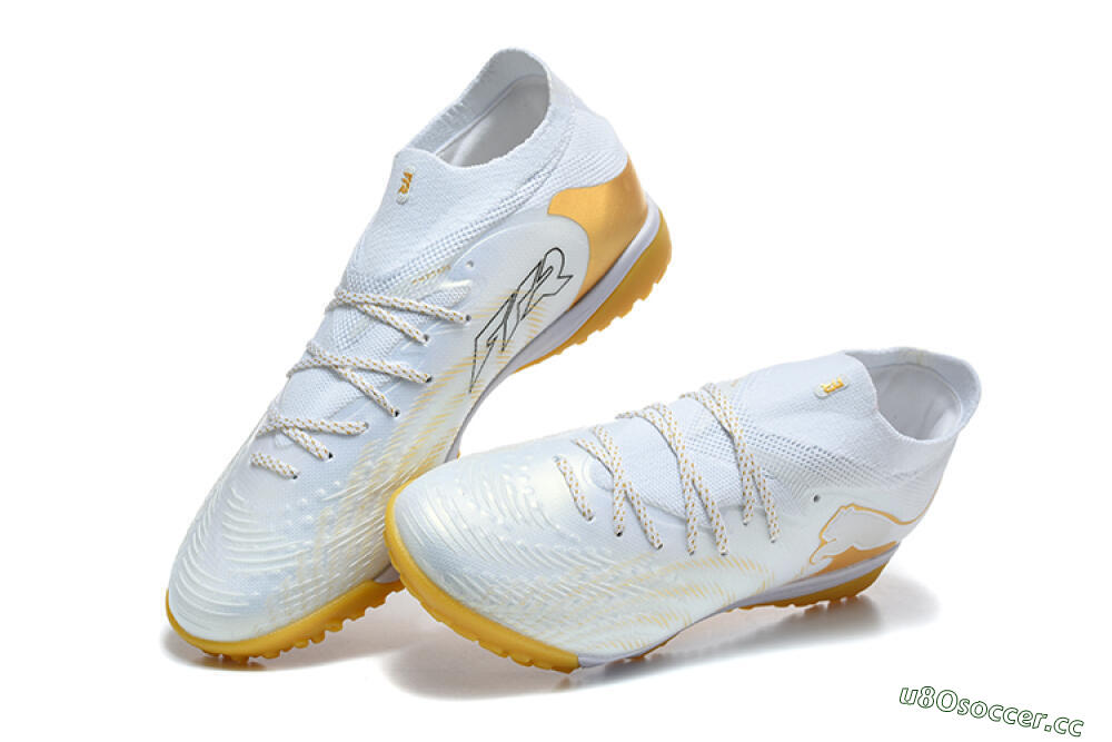 Men's Puma Future 8 Ultimate TF Artificial Turf Low-Tops Football Shoes - White/Sunny Yellow/Golden Glow 6