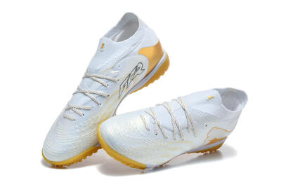Men's Puma Future 8 Ultimate TF Artificial Turf Low-Tops Football Shoes - White/Sunny Yellow/Golden Glow