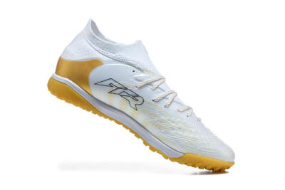 Men's Puma Future 8 Ultimate TF Artificial Turf Low-Tops Football Shoes - White/Sunny Yellow/Golden Glow