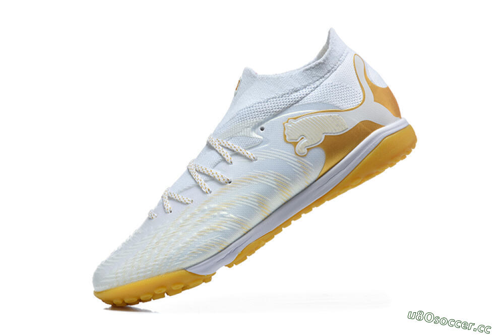 Men's Puma Future 8 Ultimate TF Artificial Turf Low-Tops Football Shoes - White/Sunny Yellow/Golden Glow 8