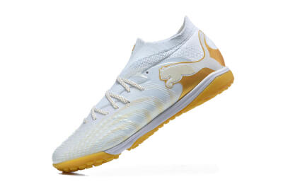 Men's Puma Future 8 Ultimate TF Artificial Turf Low-Tops Football Shoes - White/Sunny Yellow/Golden Glow