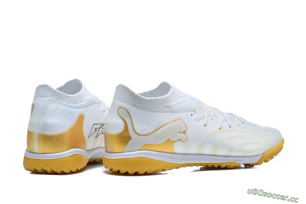 Men's Puma Future 8 Ultimate TF Artificial Turf Low-Tops Football Shoes - White/Sunny Yellow/Golden Glow 9