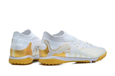 Men's Puma Future 8 Ultimate TF Artificial Turf Low-Tops Football Shoes - White/Sunny Yellow/Golden Glow