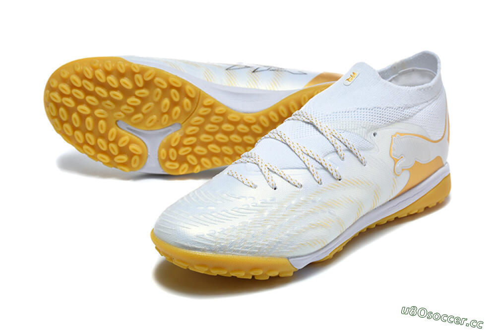 Men's Puma Future 8 Ultimate TF Artificial Turf Low-Tops Football Shoes - White/Sunny Yellow/Golden Glow 3
