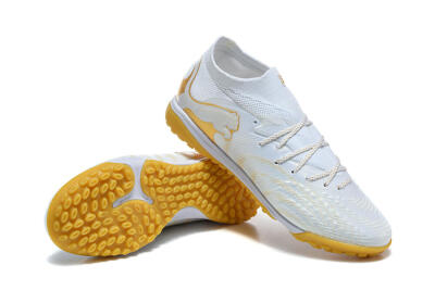 Men's Puma Future 8 Ultimate TF Artificial Turf Low-Tops Football Shoes - White/Sunny Yellow/Golden Glow
