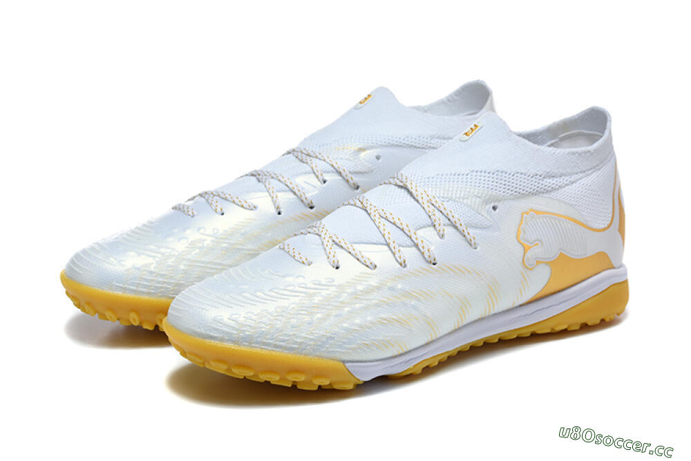 Men's Puma Future 8 Ultimate TF Artificial Turf Low-Tops Football Shoes - White/Sunny Yellow/Golden Glow 5