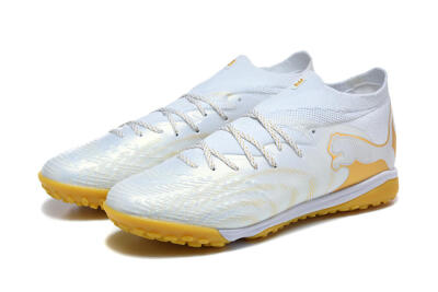 Men's Puma Future 8 Ultimate TF Artificial Turf Low-Tops Football Shoes - White/Sunny Yellow/Golden Glow