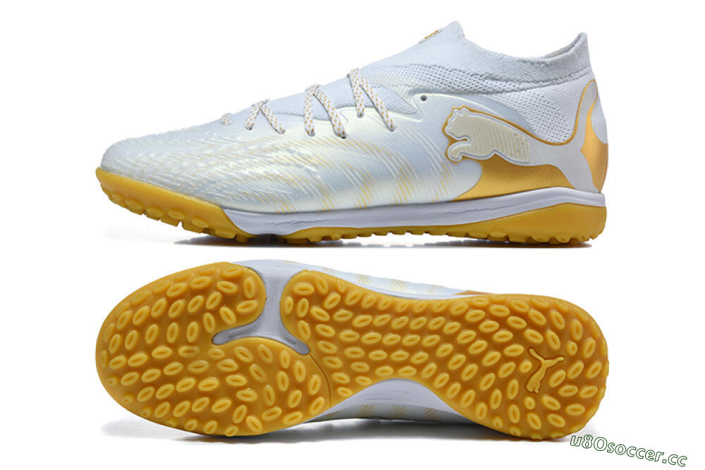 Men's Puma Future 8 Ultimate TF Artificial Turf Low-Tops Football Shoes - White/Sunny Yellow/Golden Glow 1