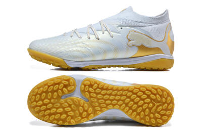 Men's Puma Future 8 Ultimate TF Artificial Turf Low-Tops Football Shoes - White/Sunny Yellow/Golden Glow