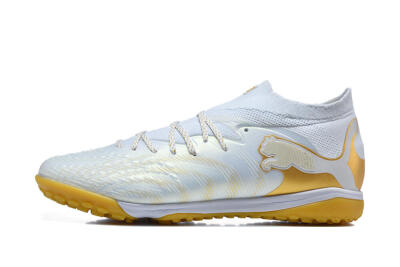 Men's Puma Future 8 Ultimate TF Artificial Turf Low-Tops Football Shoes - White/Sunny Yellow/Golden Glow