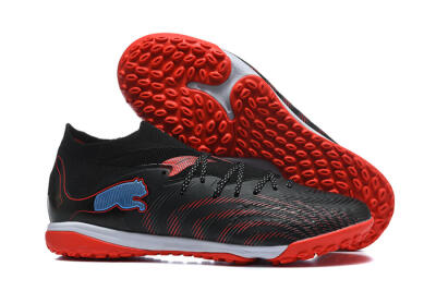 Men's Puma Future 8 Ultimate TF Artificial Turf Low-Tops Football Shoes - Black/Fiery Red/Blue Blaze
