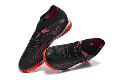 Men's Puma Future 8 Ultimate TF Artificial Turf Low-Tops Football Shoes - Black/Fiery Red/Blue Blaze