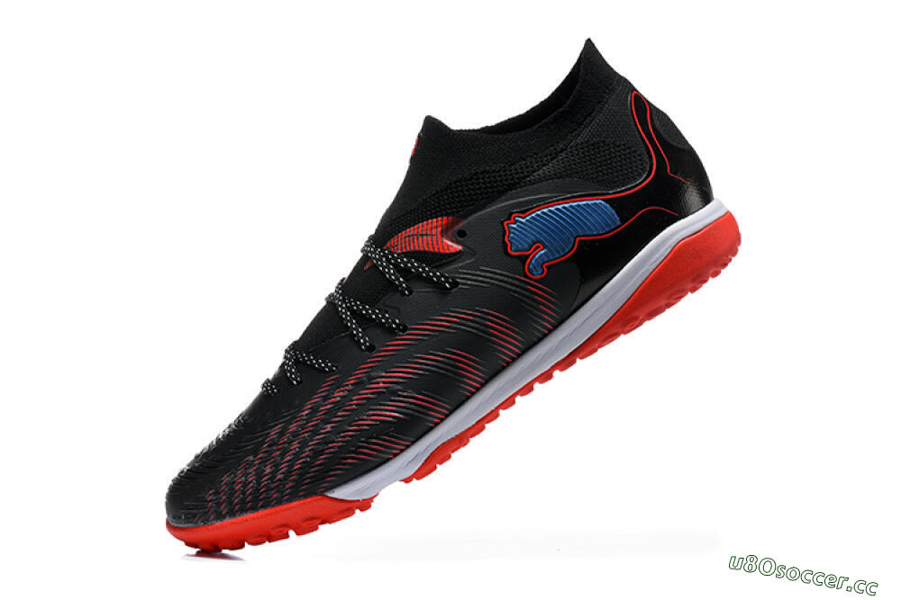 Men's Puma Future 8 Ultimate TF Artificial Turf Low-Tops Football Shoes - Black/Fiery Red/Blue Blaze 8