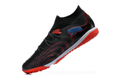 Men's Puma Future 8 Ultimate TF Artificial Turf Low-Tops Football Shoes - Black/Fiery Red/Blue Blaze