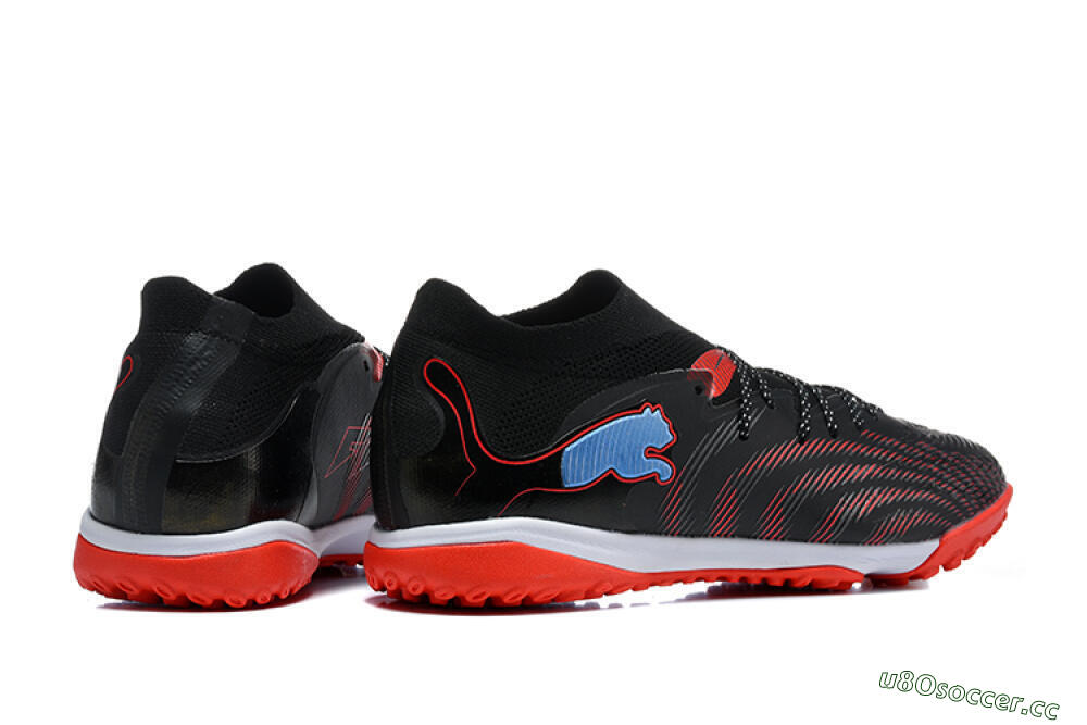 Men's Puma Future 8 Ultimate TF Artificial Turf Low-Tops Football Shoes - Black/Fiery Red/Blue Blaze 9