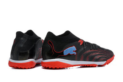 Men's Puma Future 8 Ultimate TF Artificial Turf Low-Tops Football Shoes - Black/Fiery Red/Blue Blaze