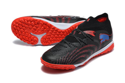 Men's Puma Future 8 Ultimate TF Artificial Turf Low-Tops Football Shoes - Black/Fiery Red/Blue Blaze