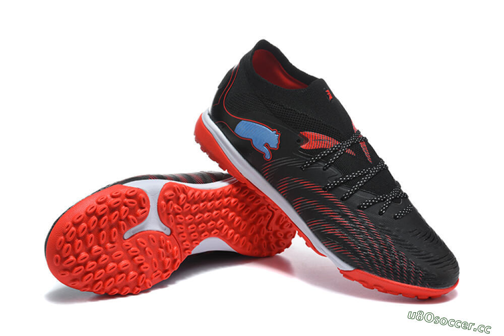 Men's Puma Future 8 Ultimate TF Artificial Turf Low-Tops Football Shoes - Black/Fiery Red/Blue Blaze 4