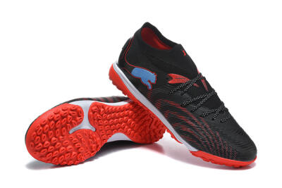 Men's Puma Future 8 Ultimate TF Artificial Turf Low-Tops Football Shoes - Black/Fiery Red/Blue Blaze