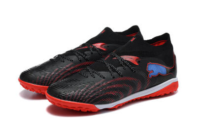 Men's Puma Future 8 Ultimate TF Artificial Turf Low-Tops Football Shoes - Black/Fiery Red/Blue Blaze